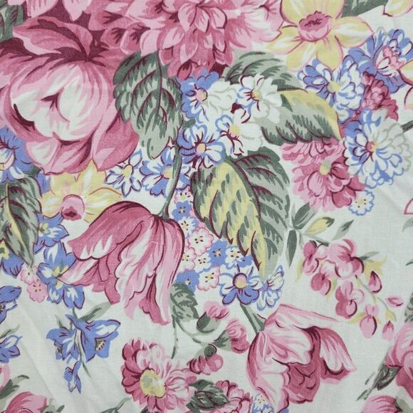 Vtg 80's Womens L Dress Cottage Core Mock Wrap Puff Sleeve Full Midi Floral Pink - Picture 5 of 10